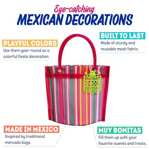 12 Mini Mercado Bags For Fiesta Mexicana Party Favors & Mexican Papel Picado Gift Tags