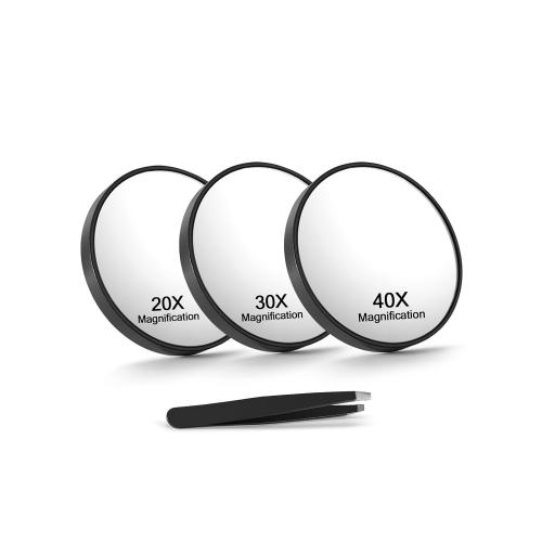 Macaki 20x30x40x Magnifying Mirror Set, with Suction Cups, 3.5 in, Black