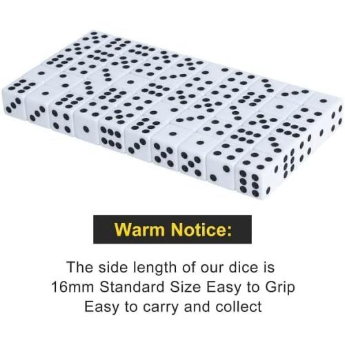 50 Pack 16MM White Dice - Six Sided Standard Opaque White Dice with Black Pips Dots for Board Games