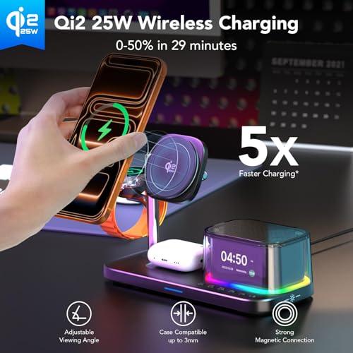 7 in 1 Alarm Clock with Wireless Charging,Charging Station with Night Light