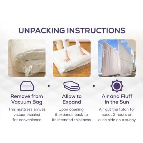 MIINA Japanese Futon Mattress, Made in Japan Full (55×78) White, Foldable Floor Lounger Bed Tatami Mat, Roll Up Sleeping Pad, Shikibuton