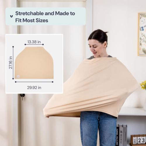 BabbleRoo Nursing Cover for Breastfeeding –95% Viscose Muslin, 5% Spandex, Soft & Breathable Baby Essentials | Newborn Essentials Breastfeeding Covers for Nursing, Multi-Use for Car Seat & High Chair