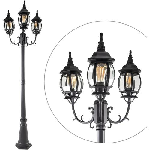 LUTEC LED Outdoor Post Light with Triple-Head, Hardwired Vintage Street Lights for Lawn Patio Yard Pathway Garden Black Light Pole with Clear Glass Panels - Black