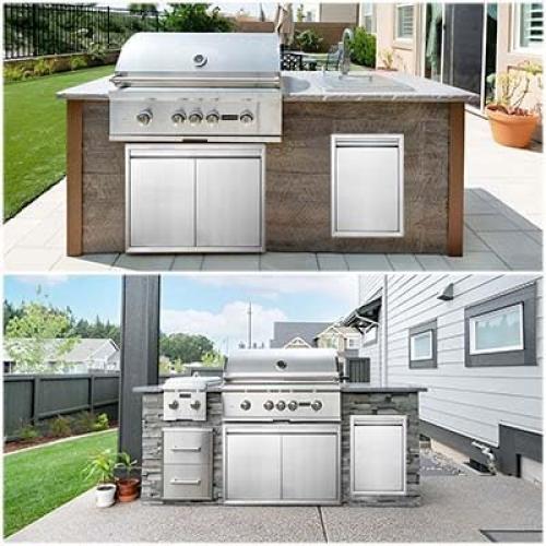 JIE JIN BBQ Access Door 30 W X 21 H Outdoor Kitchen Doors Double Doors Thickened 304 Stainless Steel Outdoor Kitchen Accessories Door for Indoor/Outdoor Kitchen Outdoor Cabinet BBQ Island
