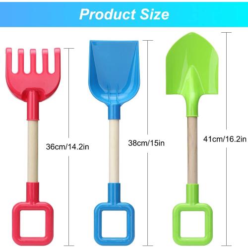 Size 16 3PCS Dilabnba Kids Beach Snow Shovels, 16Inch/40CM Sand Shovels for Garden,Beach Spade Scoop Rake for Kids Toddlers, Long Handle Plastic Wooden Shovel for Digging Snowing 3 PCS