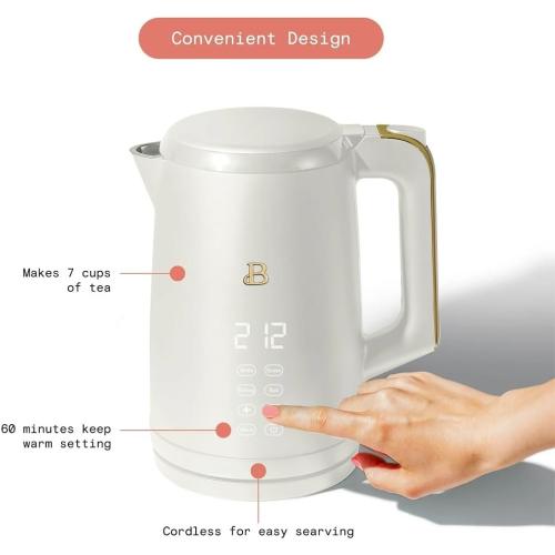 Beautiful 1.7-Liter Electric Kettle 1500 W with One-Touch Activation, White Icing by Drew Barrymore