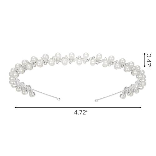 SWEETV Pearl Bridal Headband Handmade Wedding Headbands for Women Silver Rhinestone Hair Band Bridal Headpieces for Wedding Hair Jewelry Accessories