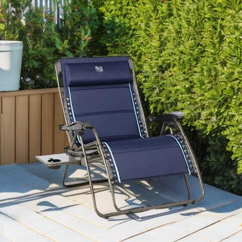 Blue TIMBER RIDGE Oversized Zero Gravity Chair, 33In Wide XXL Zero Gravity Reclining Chair with Side Table, Full Padded Lounge Chair for Outdoor Camping Patio Lawn, Heavy Duty Supports 500lbs, Blue-1 Pack