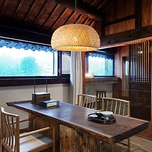 Rattan Pendant Lights, Bamboo Wicker Rattan Pendant Light Fixture Asian Retro Hanging Lamp Ceiling Lamp, Handmade DIY Wicker Hanging Lamp, for Kitchen Island, Dining Room, Living Room, Bedroom