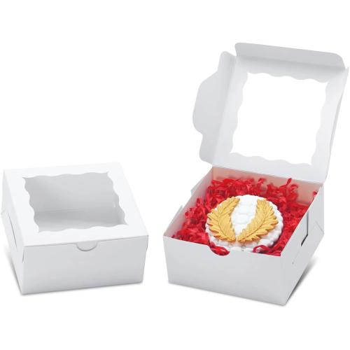 40 Pack Cookie Boxes 4x4x2 Inch Bakery Boxes with window Treat Box Chocolate Covered Strawberries Box for Christmas Valentine's Mother's Day