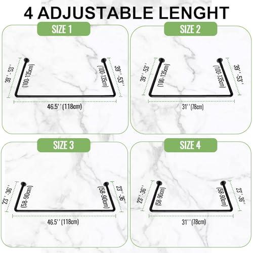U Shaped Shower Curtain Rod, [Both Sides: 23-52, Middle: 31-46.5] Adjustable U Shape Shower Rod Black Outdoor Corner Curtain Pole for Bathroom Bathtub with Ceiling Support & 12 Hooks