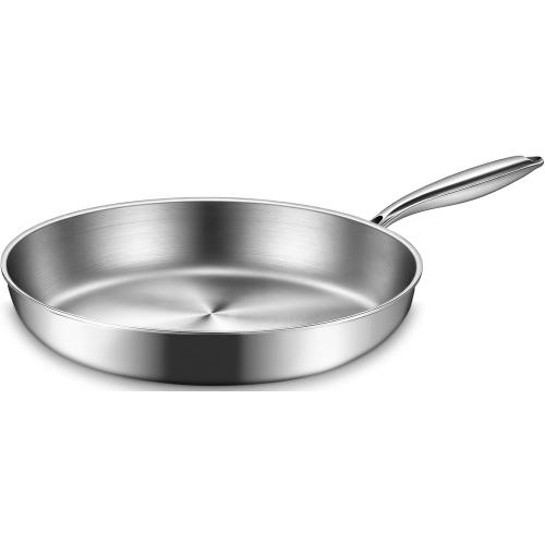 EWFEN 12 Inch Tri-Ply Stainless Steel Frying Pan, Compatible with All Cooktops Up to 600℉, Large Frying Pan Induction-Ready Skillet, Dishwasher and Oven Safe, Even Heat, 12 Skillet