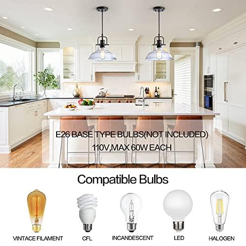 Zlepmlla Glass Pendant Light，Black Pendant Light Fixtures with Seeded Glass Shade, Adjustable Height Hanging Lights for Hallway, Kitchen Island, Dinning Room（Bulb not Included）