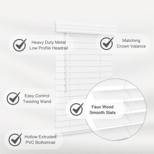 Lotus & Windoware Cordless, 2 Inch Faux Wood Blind, 24 Wide x 42 Long, Window Blinds, Blinds & Shades, Blinds for Indoor Windows, Smooth, Bright White - 24 x 42,Bright White