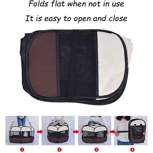 Foldable Pet Playpen, Portable Octagon Puppy Playpen Indoor/Outdoor, Exercise Kennel Dog/Cat/Rabbit Tent   Free Carrying Case   Travel Bowl (Blue Black, L)