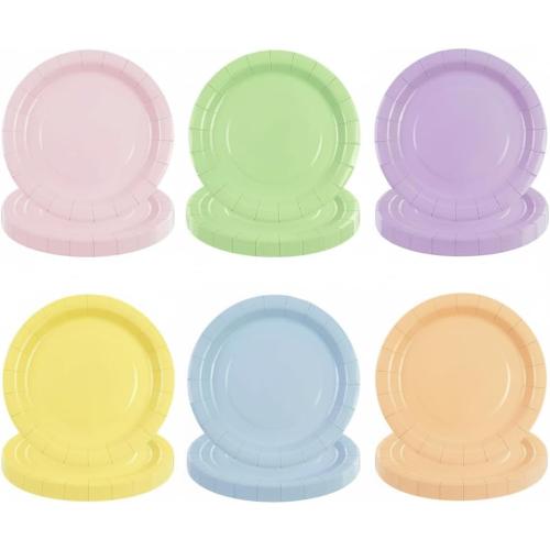 48Pcs Pastel Paper Plates Pastel Party Decor Rainbow Cakes Dessert Plates