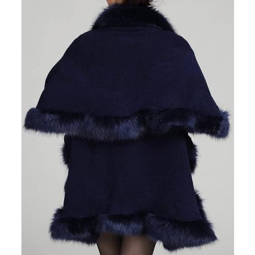 Helan Women's Faux Fox Fur Warm Luxury Cape Cloak Coat Fur Wrap Bridal Stoles Wedding Fur Shawl with Floral