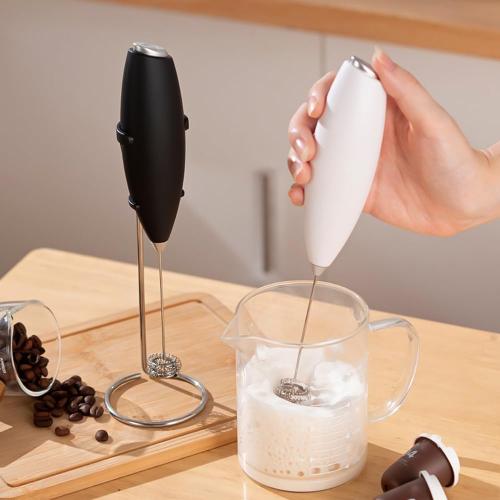 Cordless Electric Milk Frother - Handheld Battery-Powered Foam Maker for Coffee, Latte, Hot Chocolate | 15s Quick Frothing, Detachable & Quiet, with Stainless Steel Stand (Black)