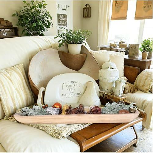 Color Brown Athaliah Wooden Dough Bowl, 30 Inch Hand Carved Rustic Long Wood Dough Bowls for Decor, Vintage Decorative dough bowl for Table Centerpiece