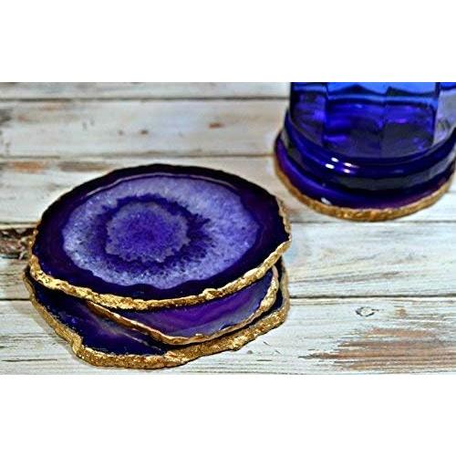 eSplanade Natural Agate Coasters Bar Beer Coffee Tea Coaster - Set of 4 Coasters - Perfect Table Accessories Tableware (Blue)