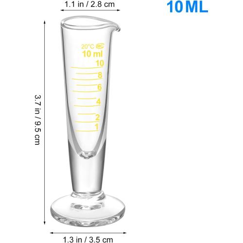 Baluue 10ml Graduated Cylinder, Borosilicate Glass Measuring Cup with Pour Spout, Conical Precise Lab Graduated Measuring Cylinder for Liquid, Science Labware