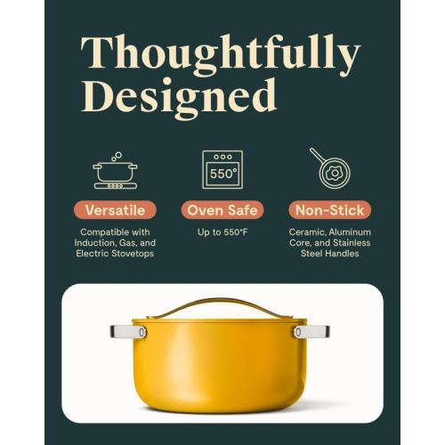 Caraway Nonstick Ceramic Dutch Oven Pot with Lid (6.5 qt, 10.5) - Non Toxic, PTFE & PFOA Free - Oven Safe & Compatible with All Stovetops (Gas, Electric & Induction) - Marigold