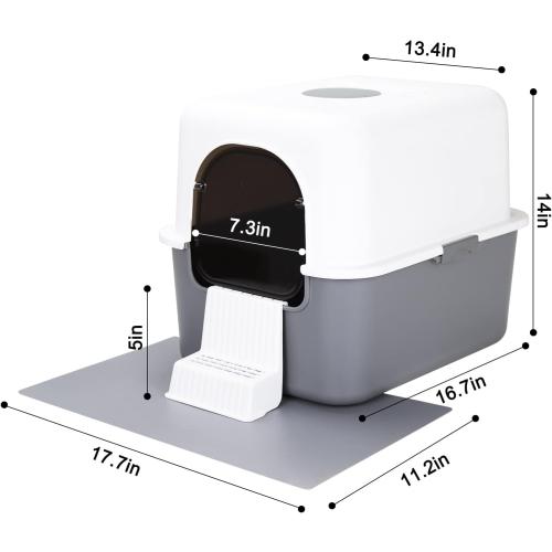 Sfozstra Grey Enclosed Cat Litter Box - Top & Front Entry | PP Material, Lift-Off Buckle Lock, High Sides, Odor Control Deodorizer, Sand Pedal, Carry Handle, for Cats Under 8 Lbs‼️incomplete missing accessories ‼️