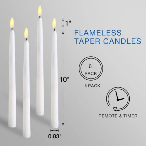 6 Pack Green Flameless Taper Candles with Remote Timer, Flickering Battery Operated LED Candlesticks Set of 6