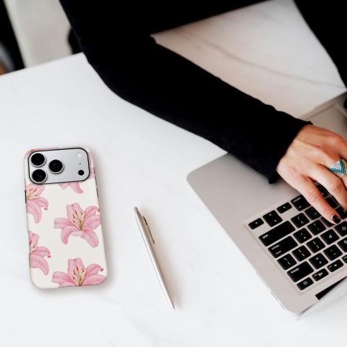 Case Compatible with iPhone 17 Pro - Hybrid Durable Shockproof Phone Cover,Cases for Woman Girl - Pink Lily Flower