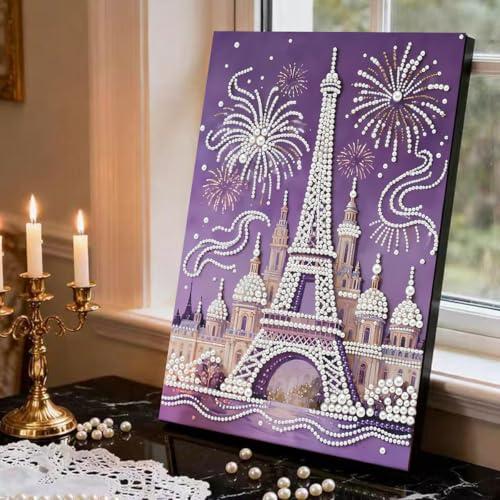 GEMFAMILY Diamond Art Painting Special Shaped Kits for Adults, Eiffel Tower Pearl Diamond Painting Kits for Adults Beginner,DIY 3D Pearl Diamond Dots Gem Art Craft for Home Decor 12 x 16 inch