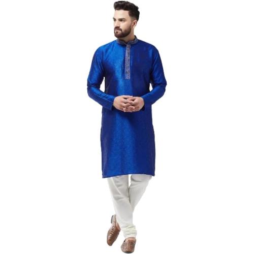 Sojanya XL (Since 1958 Men'S Silk Blend Teal Green Self Design Only Long Kurta