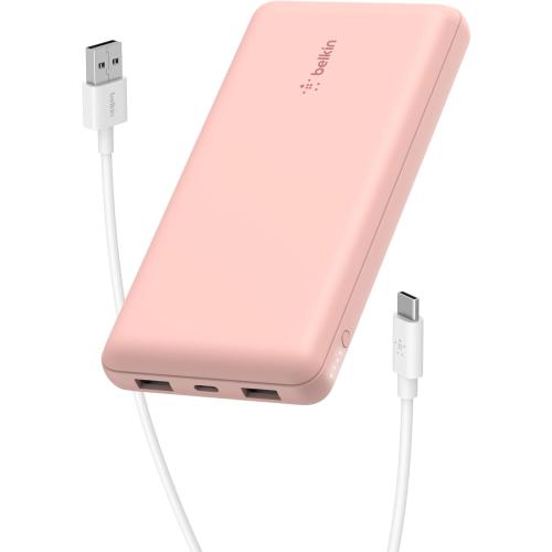 Belkin Portable Charger, USB-C Power Bank 10000 mAh w/ 1xUSB-C & 2xUSB-A Ports, 15W w/ Type-C to Type-A Cable for iPhone 16, 16e, Samsung Galaxy S25, Nintendo Switch 2 & More - Rose Gold