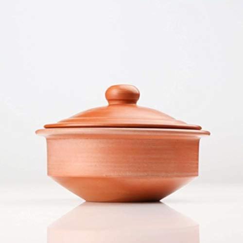 Swadeshi Blessings HandMade Exclusive Range Unglazed Earthen Dahi Handi/Curd Pot/Mitti Handi/Clay Pot with Lid,1Liters Also for Serving with Natural Firing Shade (Round- 1 Liters)
