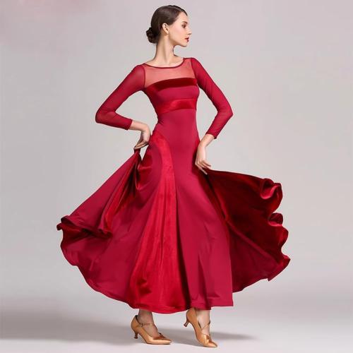 Size L Women's Ballroom Dance Competition Dress Modern Waltz Tango Standard Dress Long Sleeve Performance Costumes