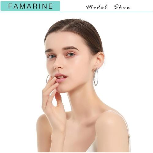 FAMARINE Gold Silver CZ Open C Hoops Earrings, Crystal Cubic Zirconia Hoop Earring Gift for Women
