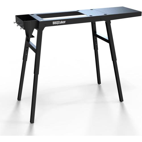 BBQCuker Griddle Stand for Blackstone 17and 22 Tabletop Griddle, Foldable Grill Table with Adjustable Legs, a Removable Side Shelf, Paper Towel Holder, 3 Tool Hooks and a Spice Box, for RV, Camping