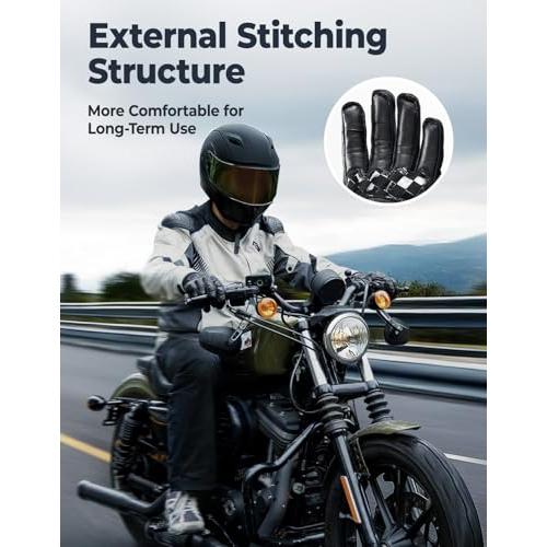 KEMIMOTO Motorcycle Gloves, Leather Motorcycle Riding Gloves for Men and Women, Touchscreen Motorbike Gloves for Motorcross Racing BMX MTB Cycling with Hard Knuckle