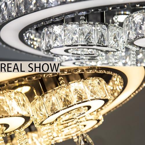W32'' Modern Chandeliers for Living Room Crystal Flush Mount Ceiling Light for Dining Room Bedroom Large Chandeliers Interior Luxury Lighting Fixture LED Lights Dimmable 3000-6000K Hallway Foyer Light