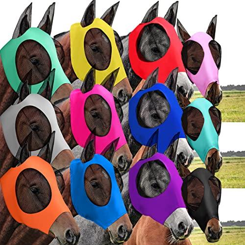 Sanwuta 12 Pcs Horse Fly Masks with Ears, Breathable Mesh UV Protection Horse Face Masks, Soft Elastic Comfortable Fit for Riding Outdoor Summer Supplies Bulk (Medium)