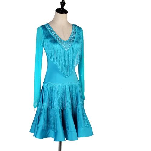 Danceand seay ...size L Women's Ballroom Tassel Latin Tango Salsa Dance Skirt Modern Waltz Cha Cha Rumba Dance Competition Costumes