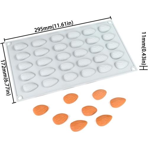 3D Chocolate Molds Silicone - 30 Cavity Almond Mousse Cake Molds for Baking, DIY Dessert, Ice Cube, Candy, Jelly, Resin - Reusable, Flexible, Non-Stick, BPA Free (A_ Almond)