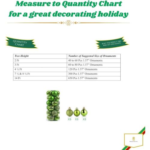 Paramexview®  Christmas Balls Set, 40mm/1.57 inch, Christmas Tree Hanging Shatterproof Ornaments Decoration, Pre-Hooked Hanging Balls, Seasonal Home Decoration for Trees (Green)