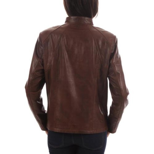 Size Medium Brown LL LEATHER LOVERS Women's Lambskin Leather Bomber Biker Jacket