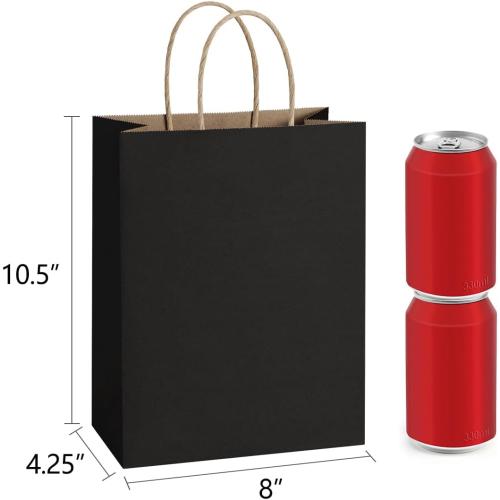 Recyclable Kraft Paper Gift Bag,  Inches, Black, with Handles, Bulk, FSC Compliant, Multipurpose | Kraft Paper, Recycled, Sturdy Handles, For Gift Giving, Crafts, Party Favors, Halloween, Christmas, Business Packaging