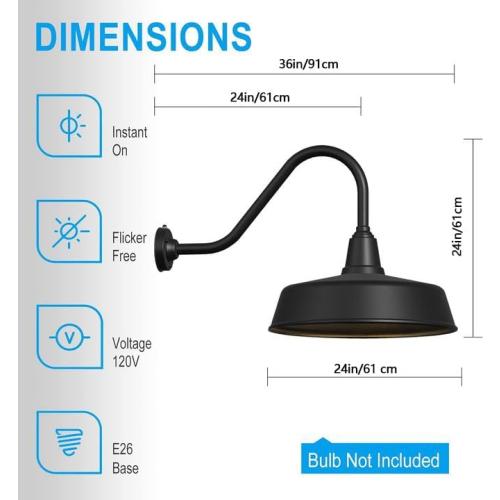 JOESA Extra Large 24 Barn Gooseneck Light, Dusk to Dawn Exterior Light Fixture, Ideal for Installation on Porch, Garage Doorway, Classic Outdoor Barn Light.