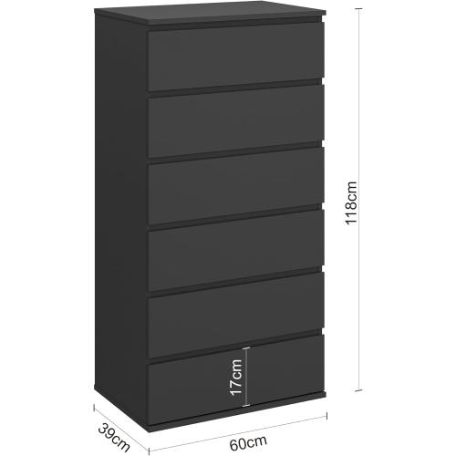 Modern Chest of Drawers, 4/5/6 Drawer Dresser Without Handles Floor Storage Drawer Cabinet Vertical Dresser Storage Organizer for Home Office (6 Drawers, Black)