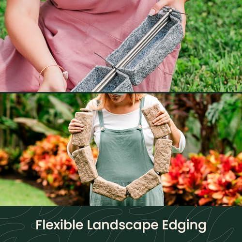 Landscape Edging | Garden Edging Border | Polyrock Bricks for Lawn edging, Flower beds, Pathways & Yard Edging– 4 Packs | Each Section Has 6 Bricks 48L x 4W x 2.25H | 12 Spikes |Cobblestone