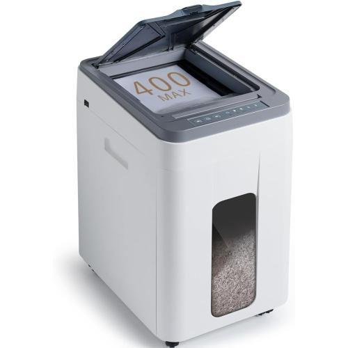 Heavy Duty Paper Shredder: 400 Sheets Auto Feed - Micro Cut P5 Security - Jam Proof Document Shred Machine - 13.2 Gallon Pullout Basket with Wheels for Home/Office/Commercial Use