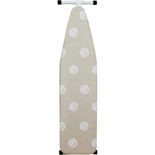 T-Leg Ironing Board with Cotton Cover, Beige, Steel Frame, 53x14x35 Inch, Height Adjustable, Perforated Top, Foldable