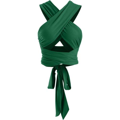 ZAFUL Womens One Size Green Ribbed Halter Crop Top Ruched Lace-up Cropped Cami Bandana Top Criss Cross Wrap Print Tank Top